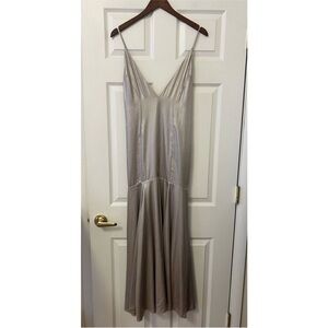 COS NWT metallic flared slip gown Shimmering Silver Backless Dress top sold out